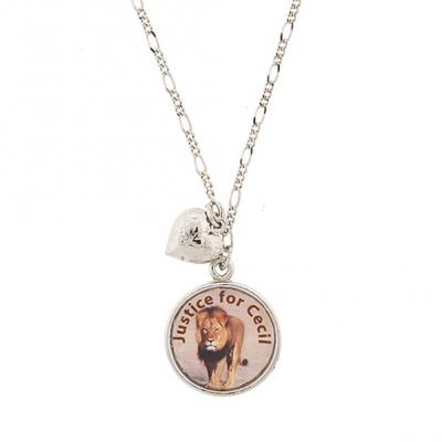 Silver Tone Justice for Cecil the Lion with Heart Charm Necklace.jpg